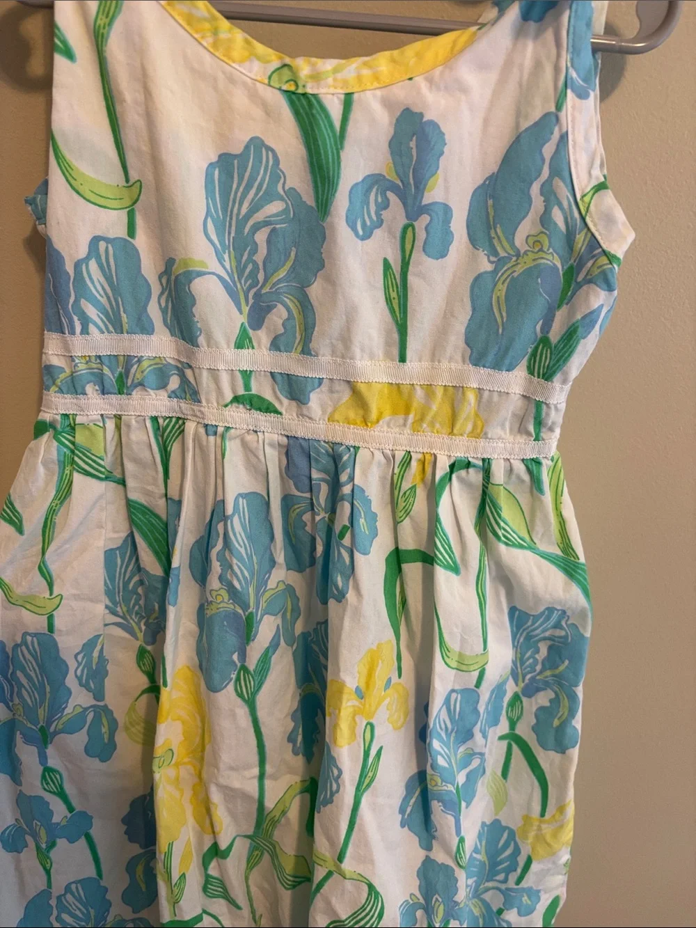 Lilly Pulitzer Girls Bloomin Irises Dress Size 7 Blue Yellow Floral Sleeveless